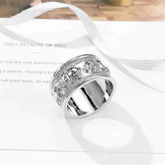 925 Sterling Silver Ring Elephant Bohemian Simple Minimalist Engagement Rings - Picture 2 of 6